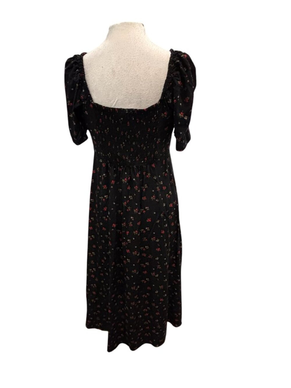 GAP Floral Midi Dress Black Ditsy Print Puff Sleeve Cottagecore L - Picture 4 of 9